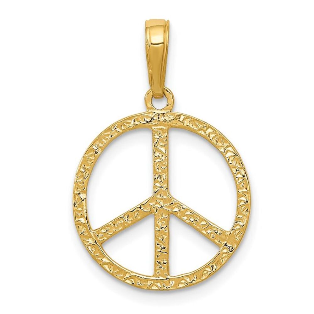 14k Yellow Gold Textured Peace Sign Pendant, 16mm (5/8 inch)